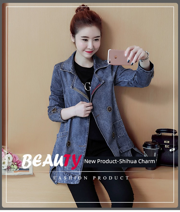 Mid Length Long Length Korean-Style Loose Casual Trench Coat Denim Jacket