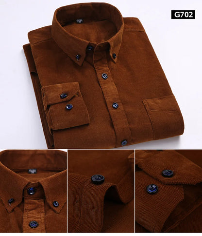 100% Cotton Men's Corduroy Shirts Long Sleeve Casual Regular Fit Business Dress Shirts  Man Comfortable Pocket Clothes 7XL 6XL