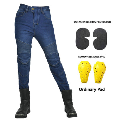 New Motorcycle Jeans Women Upgrade Silicone Protector Detachable Casual Fashion Racing Road Rider Four Seasons Moto Pants