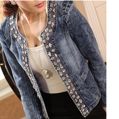 FMFSSOM, nueva chaqueta vaquera Antumn de primavera, abrigo informal con diamantes Vintage, chaqueta vaquera para mujer, Tops básicos, prendas de vestir exteriores, pantalones vaqueros