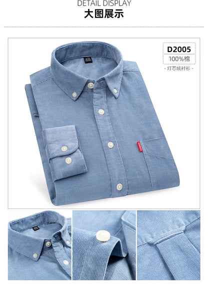 Retro Cotton Corduroy Warm Winter Shirt Men’s Long Sleeve Casual Soft Comfortable Pocket Dress Shirts for Male Blouse Clothes