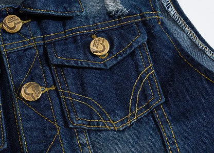 Men Slim Denim Vests Waistcoats Jackets Fashion Male Blue Fit Denim Coats Vests Large Size Punk Style Holes Jeans Vest Size 6XL