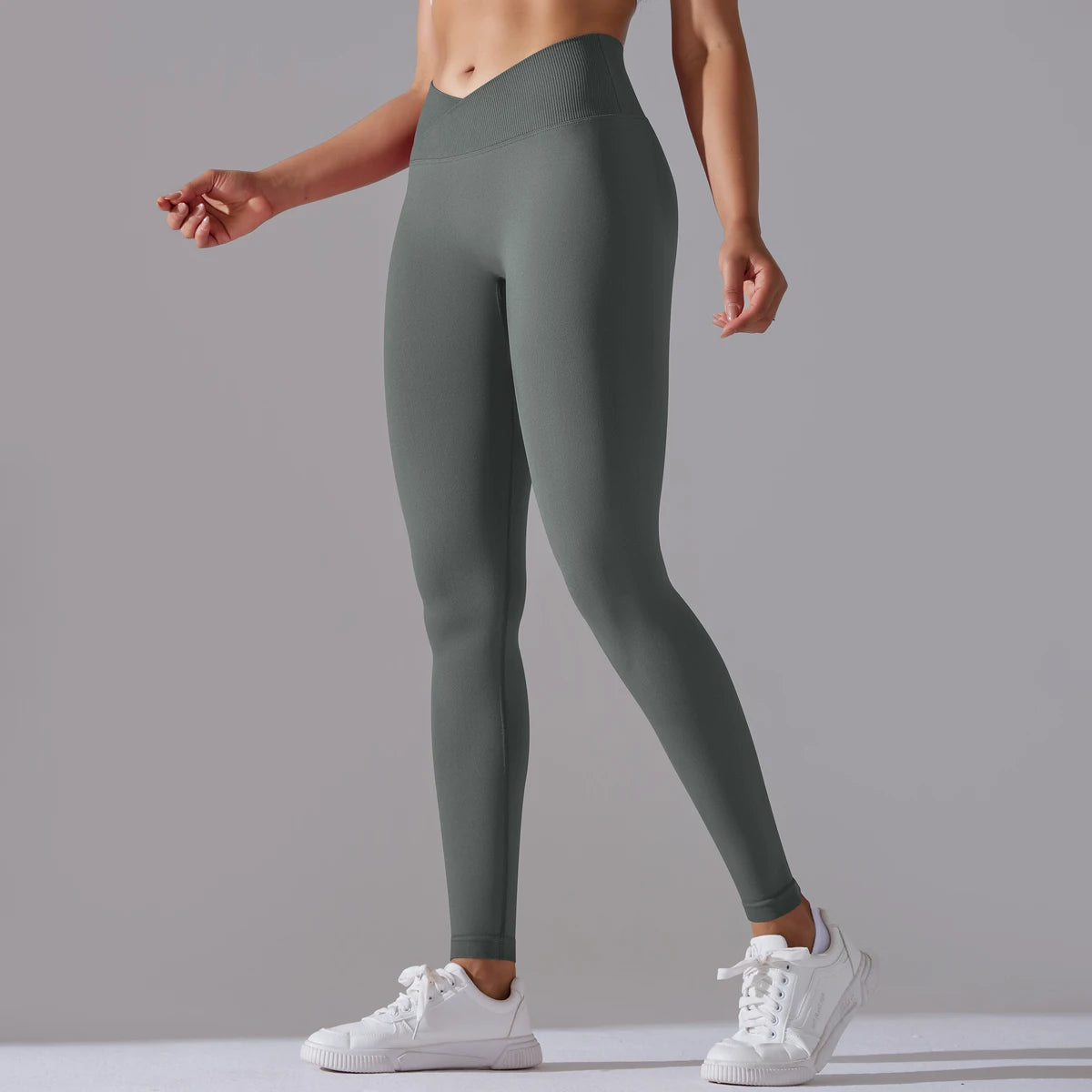 Seamless Yoga Pant Cross Over Waistband Sports Fitness Legging Women High Waist Gym Scrunch Butt Running Workout Leggings