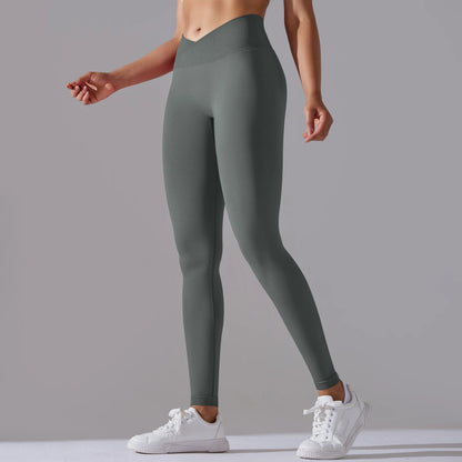 Seamless Yoga Pant Cross Over Waistband Sports Fitness Legging Women High Waist Gym Scrunch Butt Running Workout Leggings