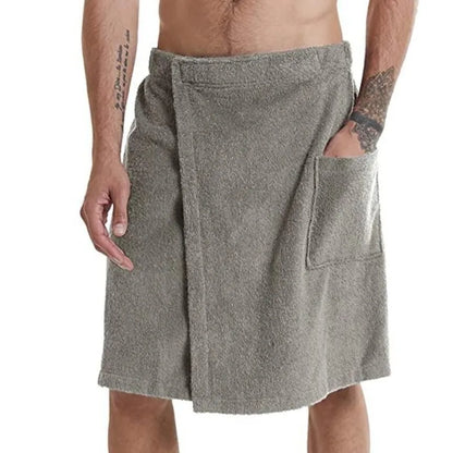 Men's Solid Color Wearable Bath Towels Bathhouse Shower Room Bathrobe with Pocket Bath Towel Bath Towel Beach Towel