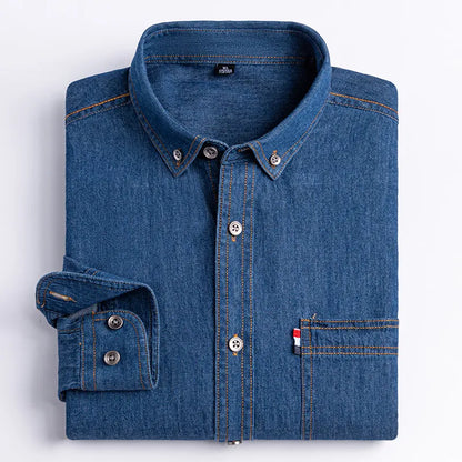 Nueva camisa de manga larga vaquera de algodón 100% para otoño e invierno, abrigo grueso para hombre, abrigo social ajustado, informal, holgado, a la moda