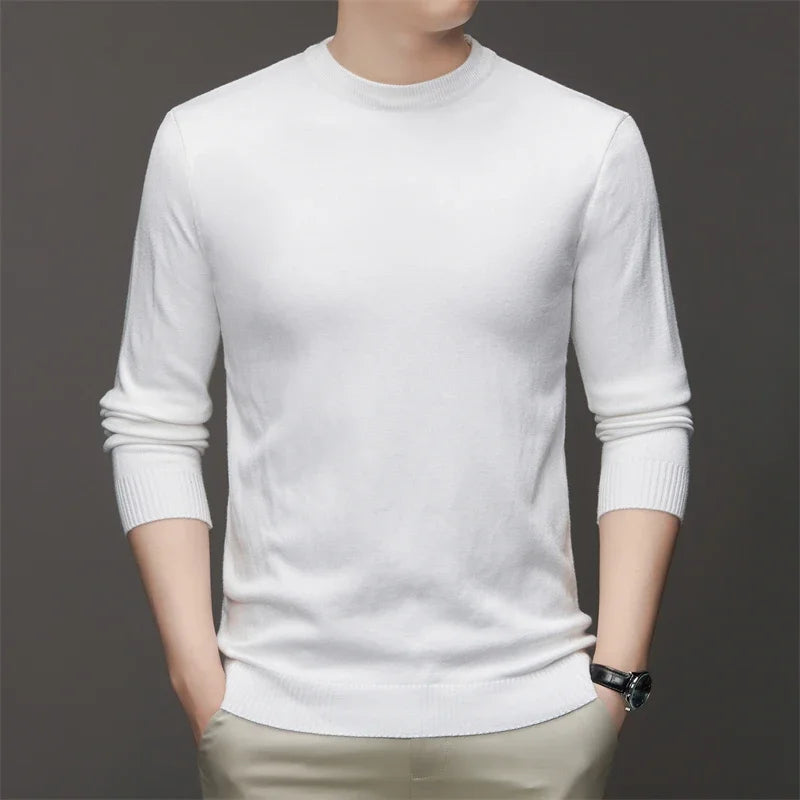 7 Colour Men's Round Neck Long Sleeved Solid Color Sweater Soft Warm and Comfortable Top with a Base