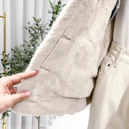 Double-Sided Lamb Wool Denim Jacket Women's Velvet Thick Furry Casual BF Padded Loose Winter Cowgirls Coat