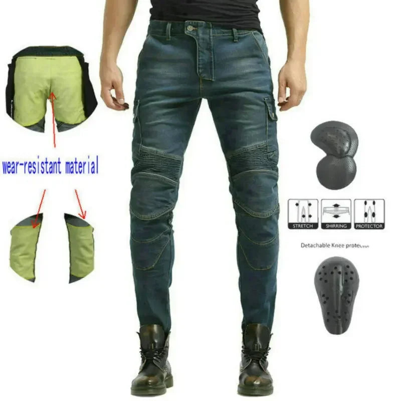 Denimaster Biker Wear-Resistant Motorcycle Riding Jeans Knight Sports Cycling Loose Straight Pants Wear Resistant Material Trousers