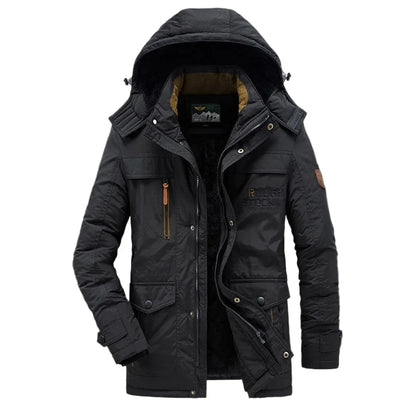 New Winter Men Hooded Casual Down Jackets Fleece Warm Long Parkas Tooling Jackets Good Quality Male Outdoors Winter Coats Size 5