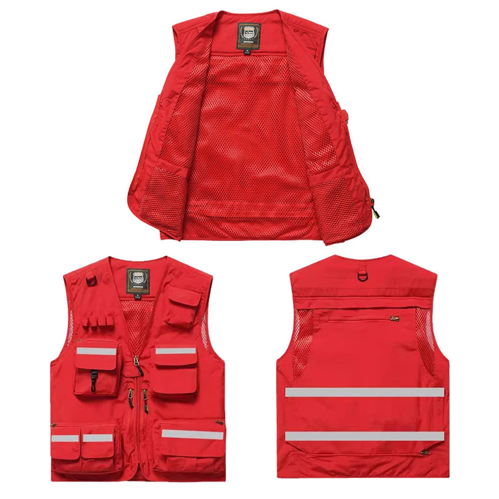 Workwear Safety Vest with Multi Pocket Emergency Rescue Volunteers Communication Safety Jacket Outdoor Work Clothing