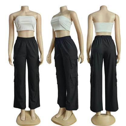 New Straight Cargo Pants Women High Waist Baggy Trousers Casual Wide Leg Slim Vintage Y2K Streetwear Pocket Fashion Casual Pants