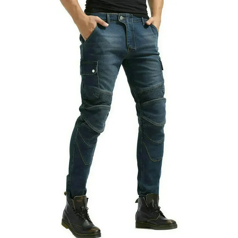Denimaster Biker Wear-Resistant Motorcycle Riding Jeans Knight Sports Cycling Loose Straight Pants Wear Resistant Material Trousers