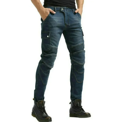 Denimaster Biker Wear-Resistant Motorcycle Riding Jeans Knight Sports Cycling Loose Straight Pants Wear Resistant Material Trousers