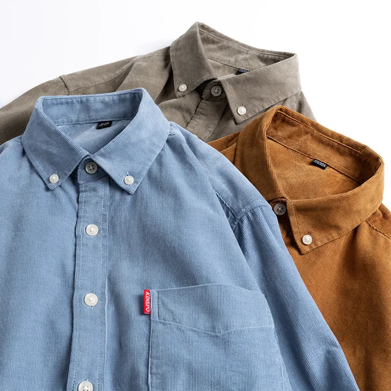 Retro Cotton Corduroy Warm Winter Shirt Men’s Long Sleeve Casual Soft Comfortable Pocket Dress Shirts for Male Blouse Clothes