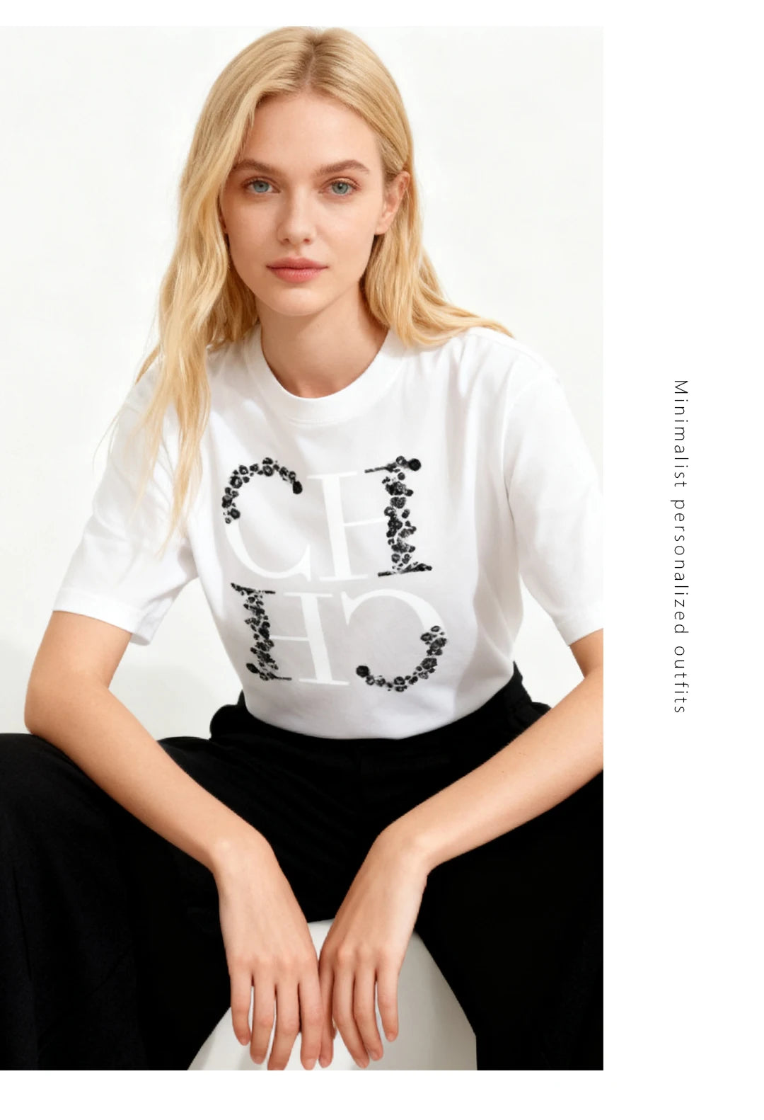 CH Letter Printed Fashionable Black T-shirt Trendy Streetwear Fashionable Men's and Women's Casual Loose Short Sleeved Top