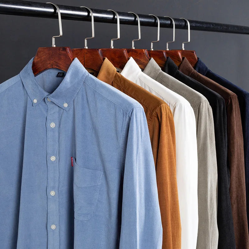 Retro Cotton Corduroy Warm Winter Shirt Men’s Long Sleeve Casual Soft Comfortable Pocket Dress Shirts for Male Blouse Clothes