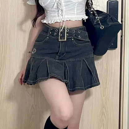 2025 New American Spice Girl Y2k Summer Short Denim Skirt High Waist Pleated Skirt Denim Black Sexy Jean Skirt Skirts For Women