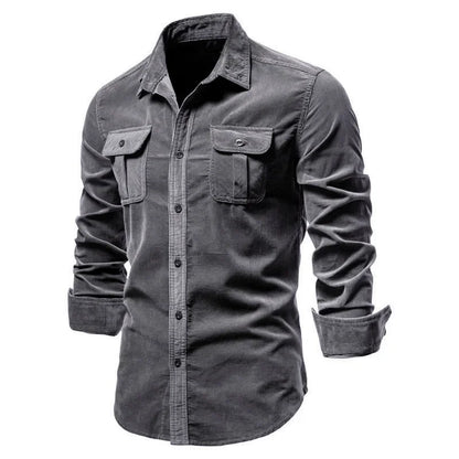Fashion Single Breasted Cotton Men's Shirt Business Casual Fashion Solid Color Corduroy Men Shirts Autumn Slim Shirt Men