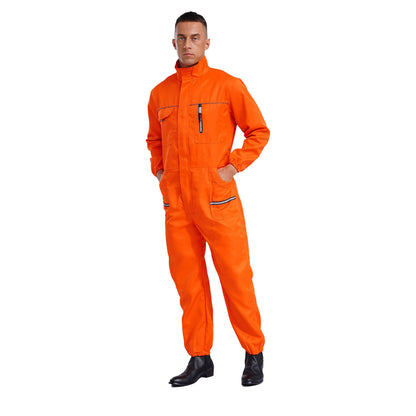 Men Resistant Coveralls Work Uniforms for Factory Workshop Stand Collar Long Sleeve Multi-pockets One-piece Jumpsuit Worker Wear