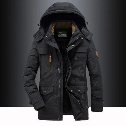 New Winter Men Hooded Casual Down Jackets Fleece Warm Long Parkas Tooling Jackets Good Quality Male Outdoors Winter Coats Size 5
