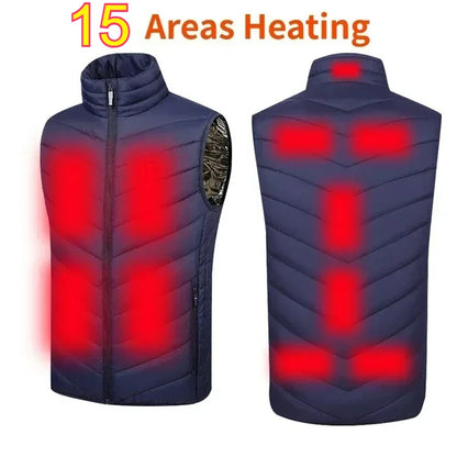 21 Areas Intelligent Electric Heating Vest Men's Winter Warm Jacket Usb Dual Control Infrared Heating Suit Casual Men Vest Coat