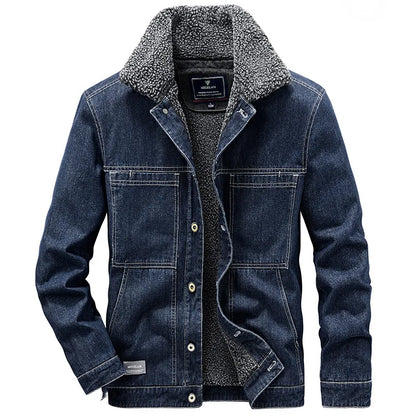 New Fashion Men Winter Fleece Warm Denim Jackets Tooling Coats Quality Cotton Male Multi-pocket Casual Cargo Jackets Size M-5XL