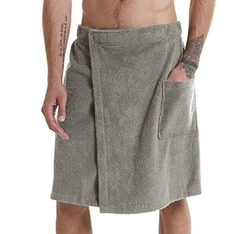 Men's Solid Color Wearable Bath Towels Bathhouse Shower Room Bathrobe with Pocket Bath Towel Bath Towel Beach Towel