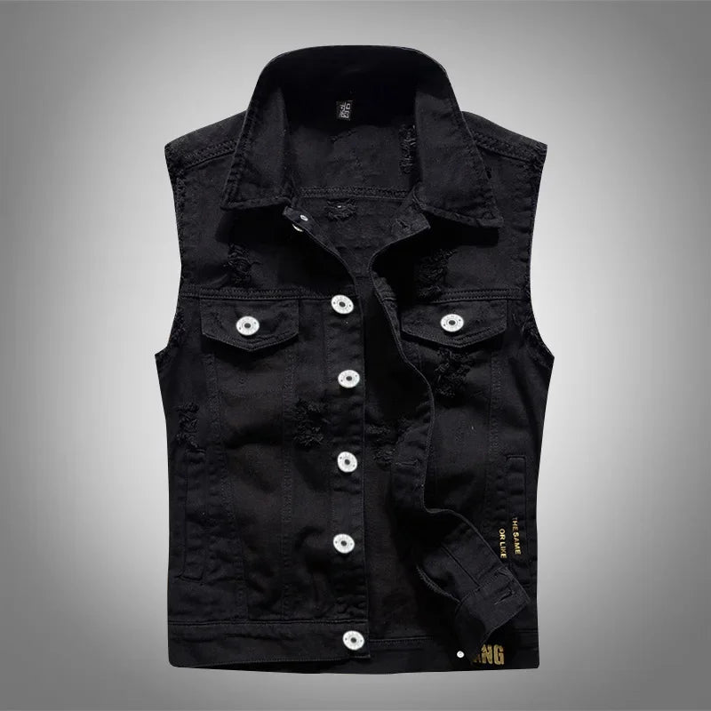 Men Black Denim Vests Jackets Waistcoats Printed Denim Coats Vests New Fashion Male Cotton Slim Jeans Waistcoats Jackets Vests 5
