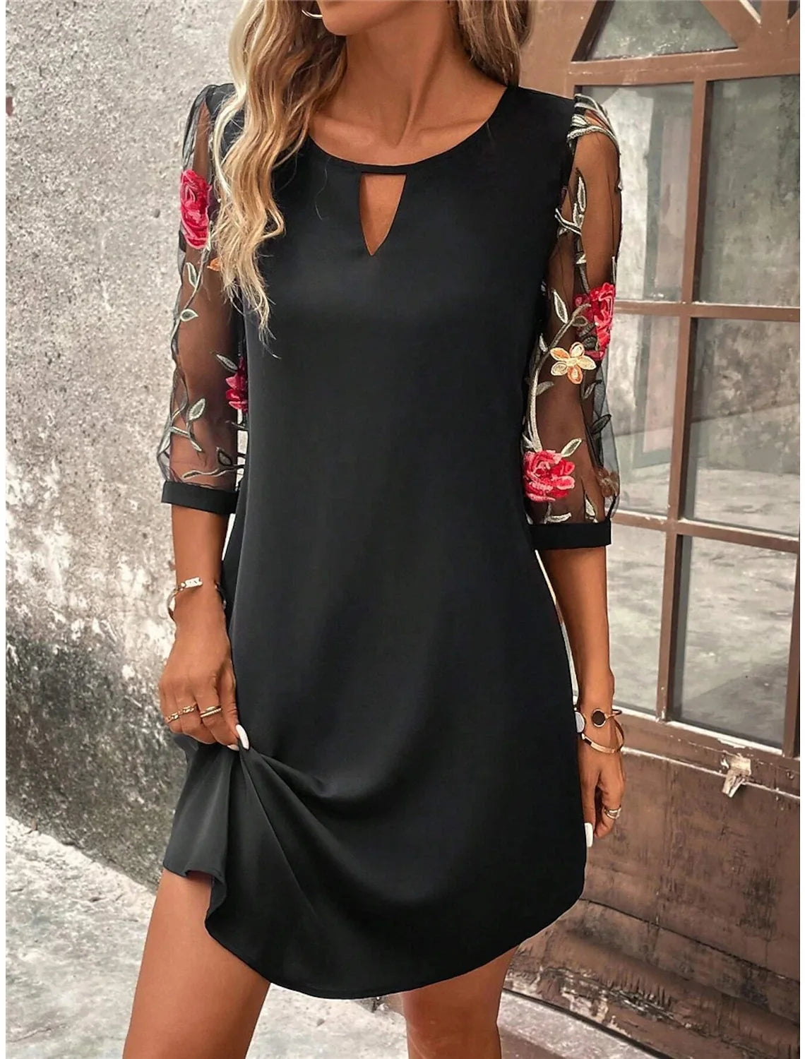 Luxury Dress Women's Perspective Mid Sleeve Printed Round Neck Mini Skirt Summer New Year Party Dress