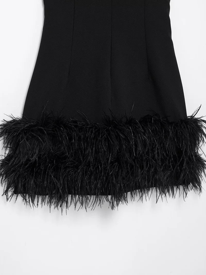 Feather Mini Dress Women Black Sleeveless Corset Dress Woman off Shoulder Party Dresses for Women Luxury Short Dress