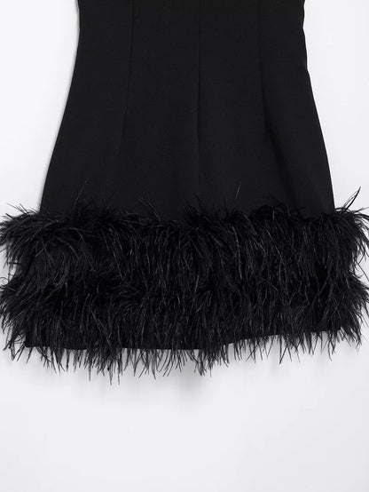 Feather Mini Dress Women Black Sleeveless Corset Dress Woman off Shoulder Party Dresses for Women Luxury Short Dress