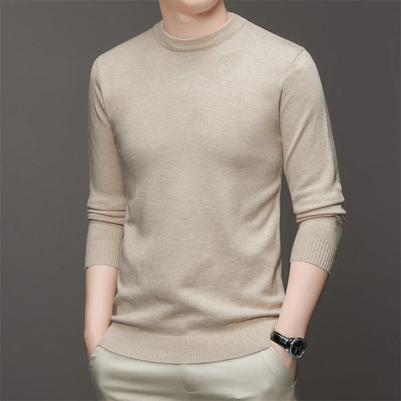 7 Colour Men's Round Neck Long Sleeved Solid Color Sweater Soft Warm and Comfortable Top with a Base