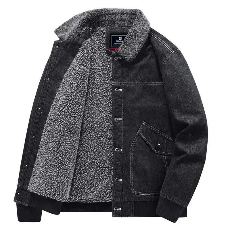 New Fashion Men Winter Fleece Warm Denim Jackets Tooling Coats Quality Cotton Male Multi-pocket Casual Cargo Jackets Size M-5XL