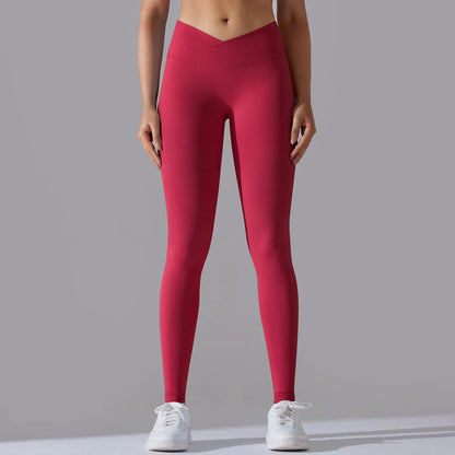 Seamless Yoga Pant Cross Over Waistband Sports Fitness Legging Women High Waist Gym Scrunch Butt Running Workout Leggings
