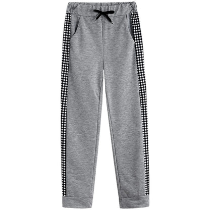 Athleisure Zipper Jacket Women's Suit Spring Fashion Patchwork Plaid Slim Fit Timid Feet Trousers Female 2 Piece Set 2025