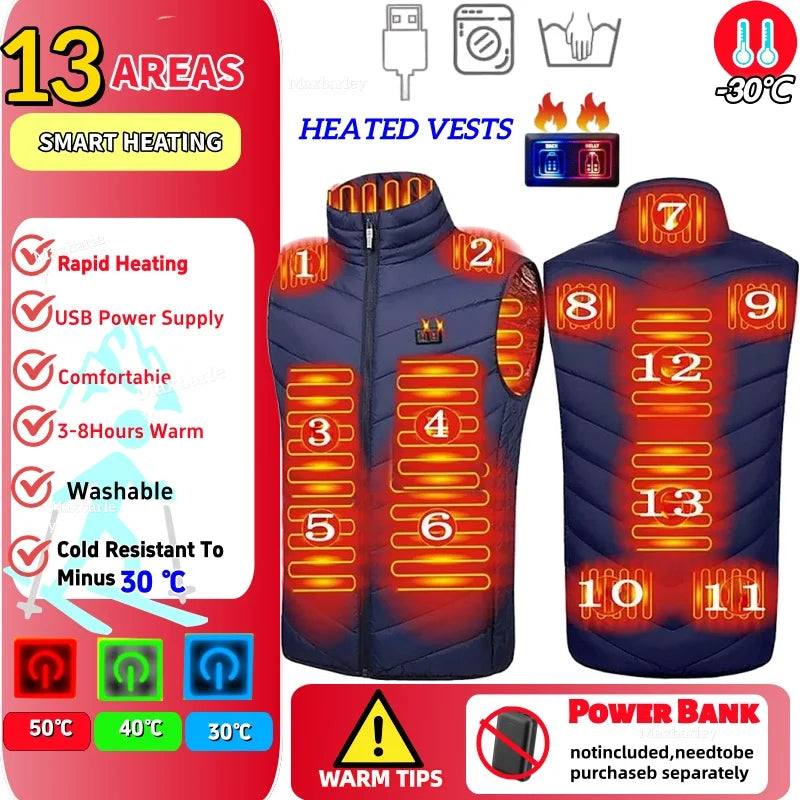 21 Areas Intelligent Electric Heating Vest Men's Winter Warm Jacket Usb Dual Control Infrared Heating Suit Casual Men Vest Coat