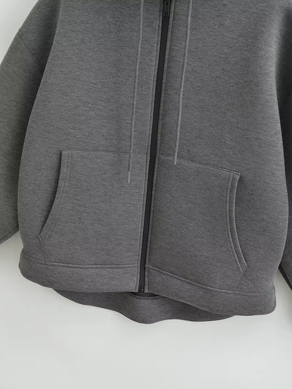 HH 2026 Casual Women's Soild Zipper Hoodie Long Sleeve Big Pocket Zipper Jacket With Hood Female Loose Outerwear Coat Tops