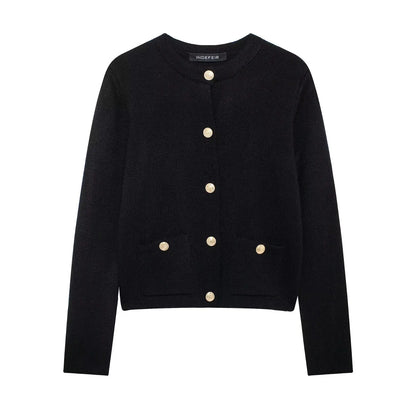 HH Women Casual Knitted Cropped Cardigan Long Sleeve Single Breasted Cardigans Women 2025 New Autumn Pocket Knitwear