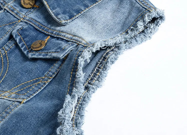 Men Slim Denim Vests Waistcoats Jackets Fashion Male Blue Fit Denim Coats Vests Large Size Punk Style Holes Jeans Vest Size 6XL