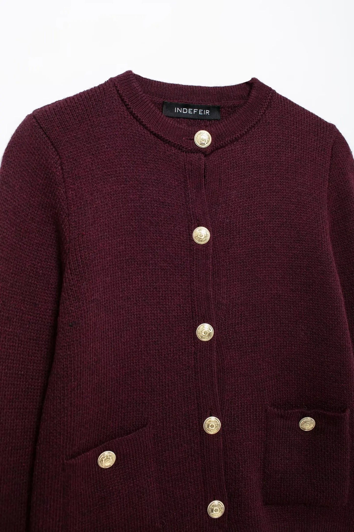 Women's Winter Slim Short Knitted Cardigan Jacket Retro Round Neck Gold Breasted Decoration Elegant Women's Casual Jacket