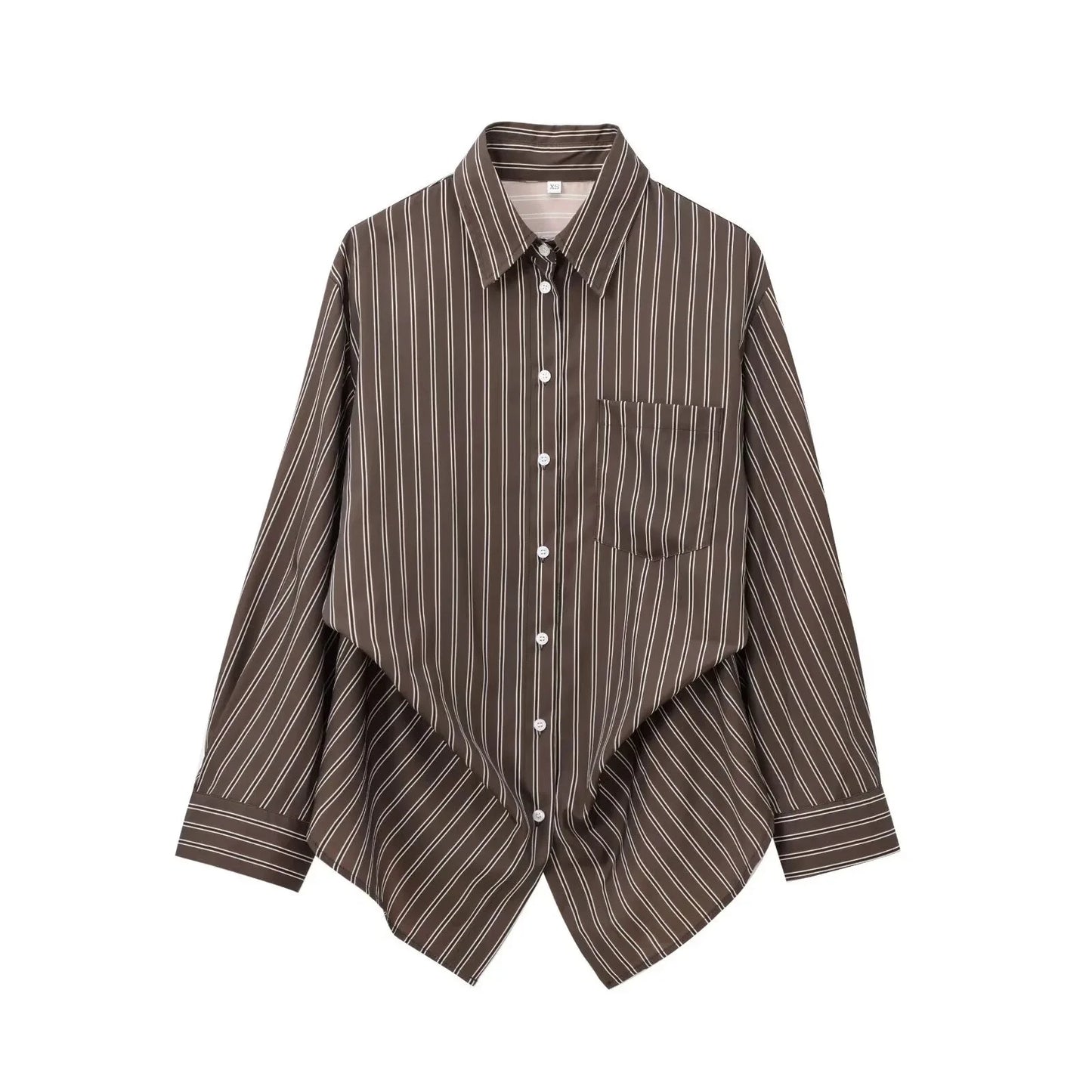 Autumn Blouses Woman Trendy Solid Stripe Turn-Down Collar Long Sleeve Buttons Single Breasted Female Street Shirts