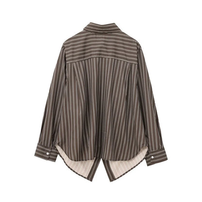 Autumn Blouses Woman Trendy Solid Stripe Turn-Down Collar Long Sleeve Buttons Single Breasted Female Street Shirts