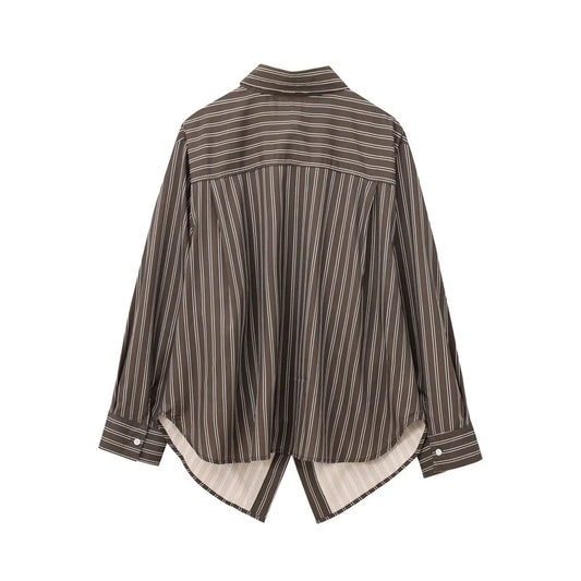 Autumn Blouses Woman Trendy Solid Stripe Turn-Down Collar Long Sleeve Buttons Single Breasted Female Street Shirts