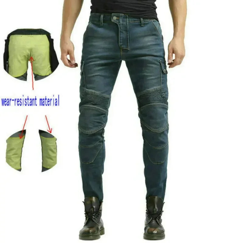 Denimaster Biker Wear-Resistant Motorcycle Riding Jeans Knight Sports Cycling Loose Straight Pants Wear Resistant Material Trousers