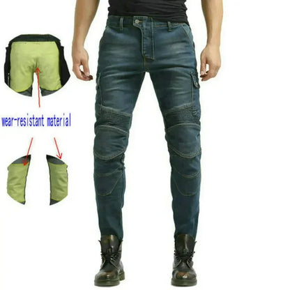 Denimaster Biker Wear-Resistant Motorcycle Riding Jeans Knight Sports Cycling Loose Straight Pants Wear Resistant Material Trousers