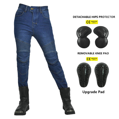 New Motorcycle Jeans Women Upgrade Silicone Protector Detachable Casual Fashion Racing Road Rider Four Seasons Moto Pants