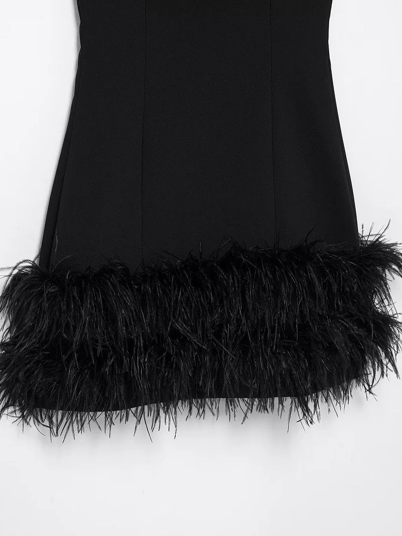 Feather Mini Dress Women Black Sleeveless Corset Dress Woman off Shoulder Party Dresses for Women Luxury Short Dress