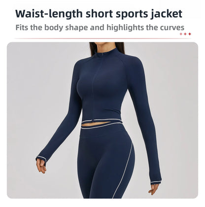 Seamless Yoga Long Sleeve Women Sports Jacket Zipper Fitness Yoga Shirt Gym Top Activewear Running Coats Cycling Workout Clothes
