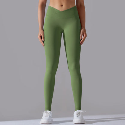 Seamless Yoga Pant Cross Over Waistband Sports Fitness Legging Women High Waist Gym Scrunch Butt Running Workout Leggings